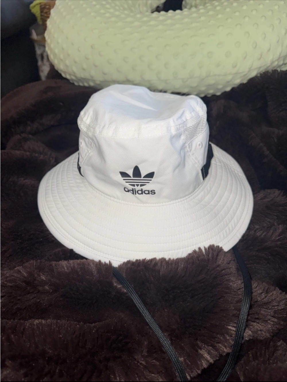 Adidas White Bucket Hat with Black Trefoil Patch